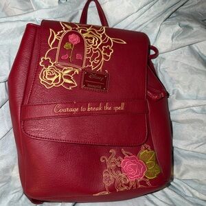Loungefly Red and Gold Beauty and the Beast Disney Backpack